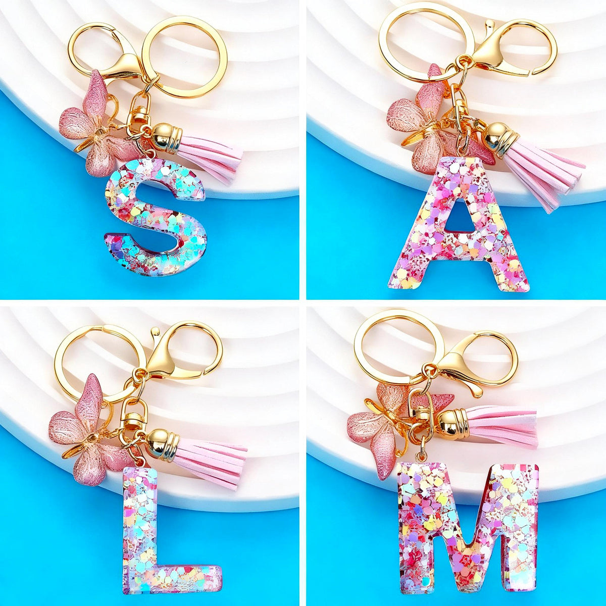 26 Initial Letter Keychains – Resin Alphabet Keychains with Charms